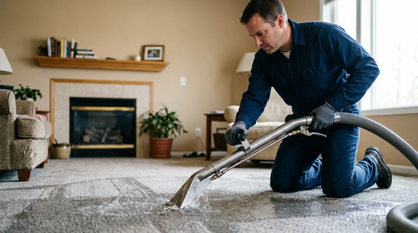 Water damage restoration technician working near Flanders, NJ
